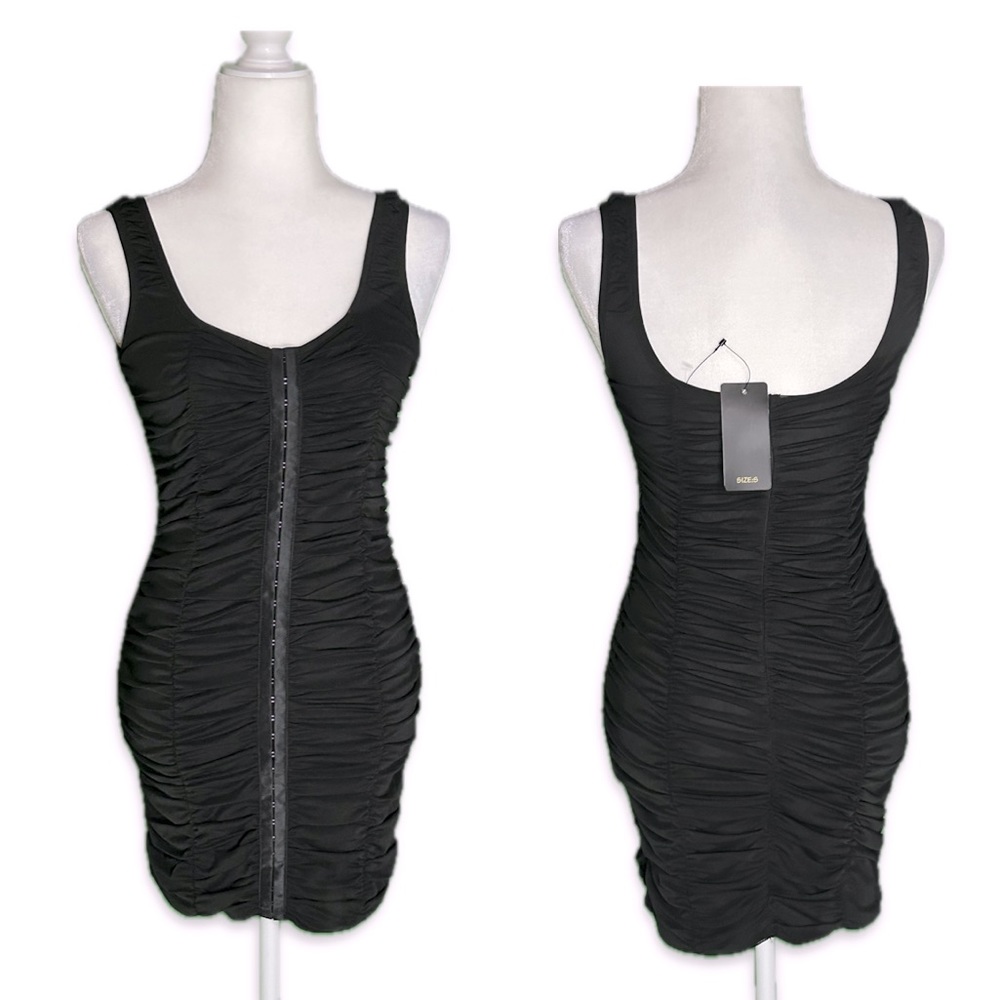 ❤️Sexy black runched mini tank corset sheath dress